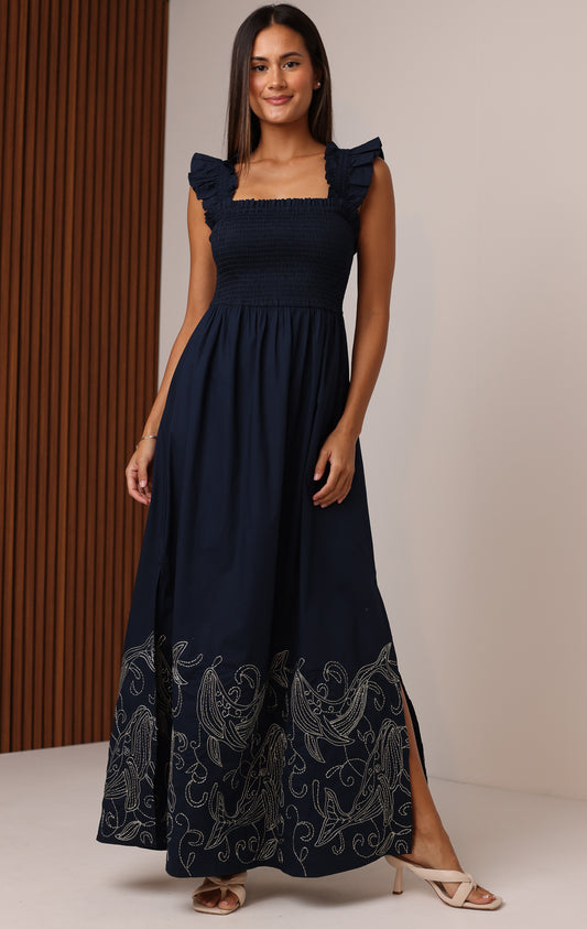 POLLY MAXI DRESS WITH LUREX EMBROIDERY